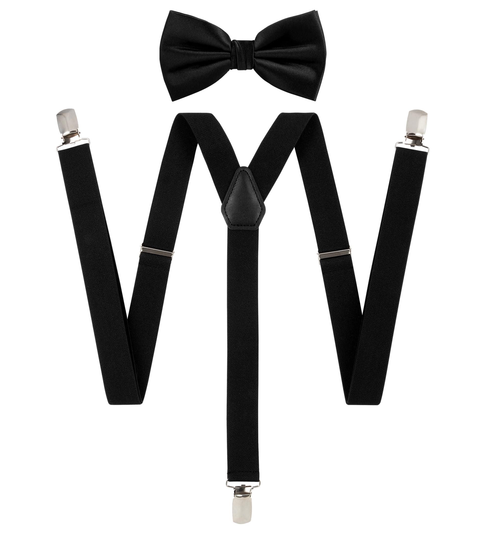 TIE G Solid Color Men's Suspender + Woven Bow Tie Set for Wedding : Vivid Color, Adjustable Brace, Strong Clip, Elastic Band