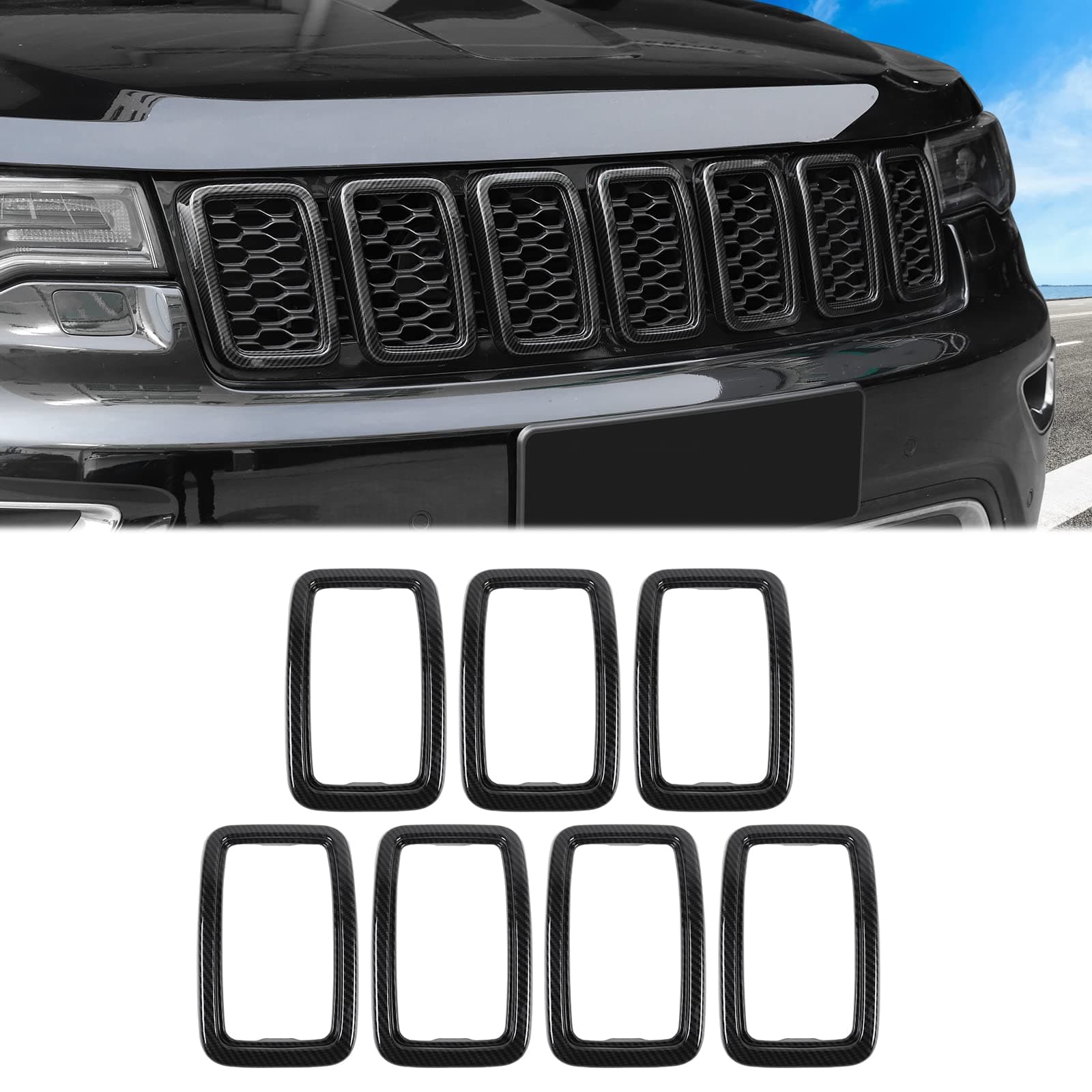 JeCar Grille Inserts ABS Grill Cover Trim Kit for 2017-2019 Jeep Grand Cherokee WK2 Black JC00203