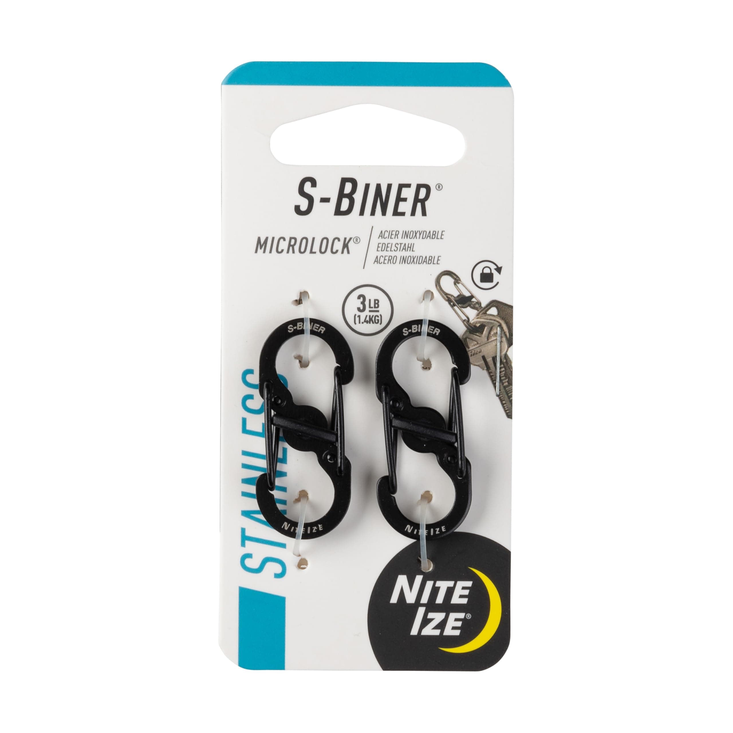 Nite Ize S-Biner Micro Lock, Polycarbonate S-Biner with Locking Lever, Black, 2-Pack