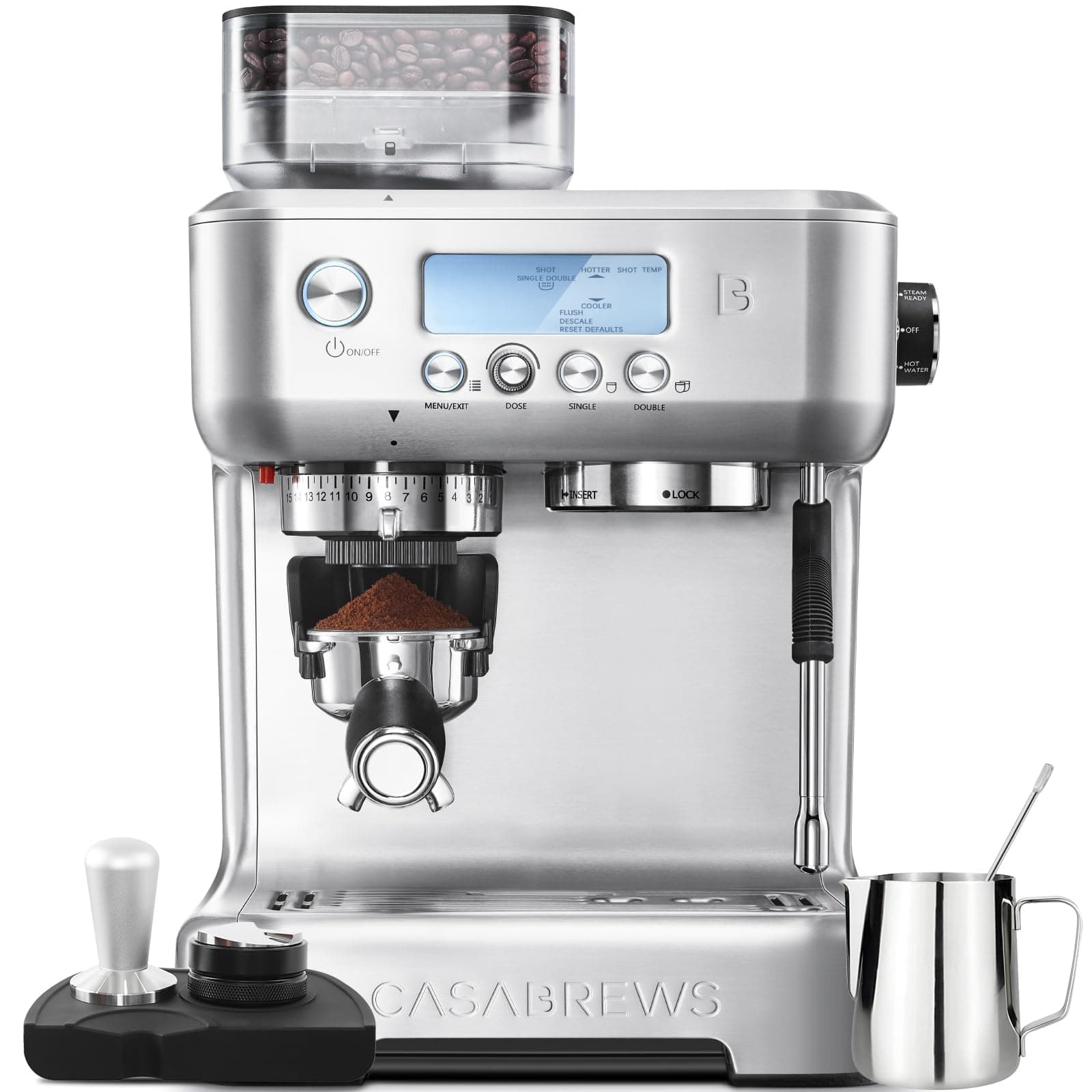 5700Pro Espresso Machine with Grinder, Professional Coffee Maker with Milk Frother Steam Wand, Barista-Quality Cappuccino Latte Machine with LCD Display, Great for Coffee Enthusiasts