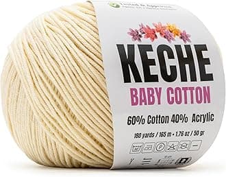 Cotton Yarn, 60% Cotton 40% Acrylic Yarn, Soft Cotton Yarn for Crochet and Knitting, Amigurumi Yarn 1 Skein/Ball 1.76 Oz (50g) / 180 Yrds (165m) - Cream