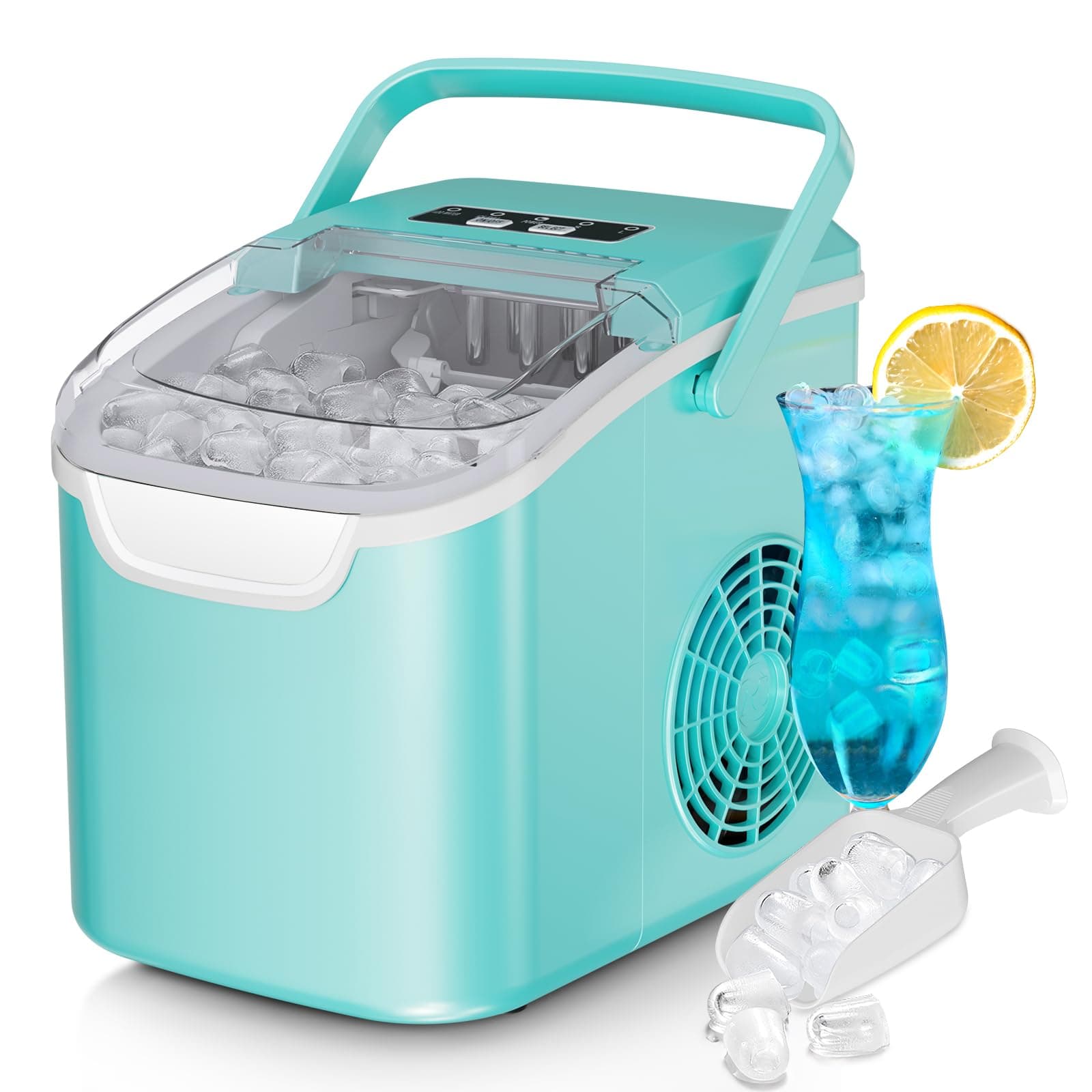 Countertop Ice Maker, 26 lbs/Day ice Production, 2 Sizes, 8 ice Cubes in 6 Minutes - Portable Mini, Energy Efficient, with Basket/Scoop for Home/Party/Travel/Camping/Bar