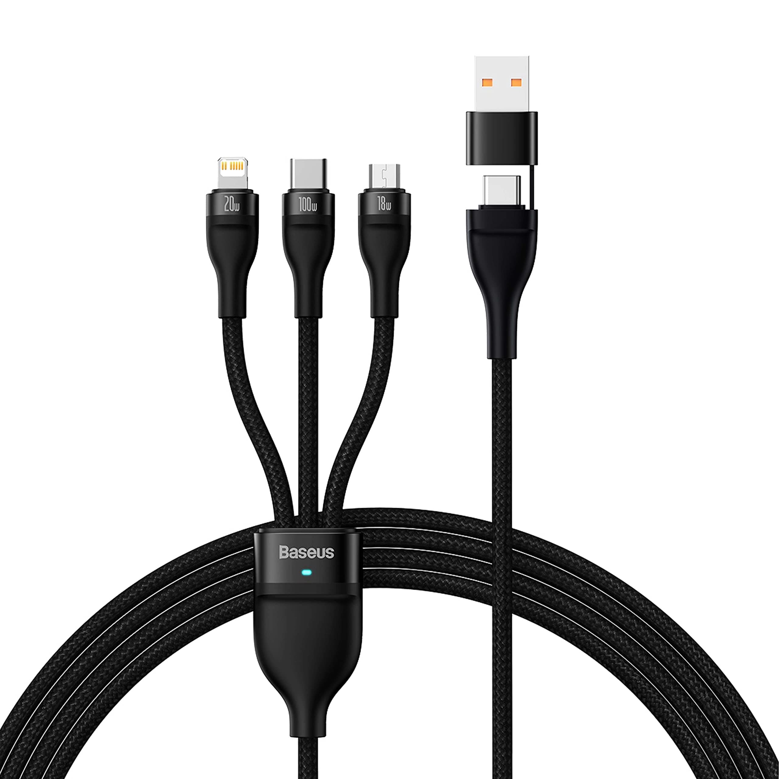 100W Multi Charging Cable, Nylon Braided 3 in 1 Charging Cable from USB & USB C to IP/Type C/Micro Compatible for SmartphonesTablets 1.2M Black