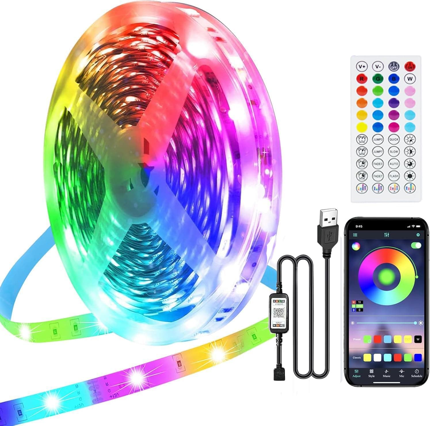 PSTAR LED Strip Lights 10M, Bluetooth Led Lights with Smart App and Remote, RGB Music Sync Color Changing, USB Powered, Bedroom Room Lighting Flexible Home Decoration Bar Party Wedding