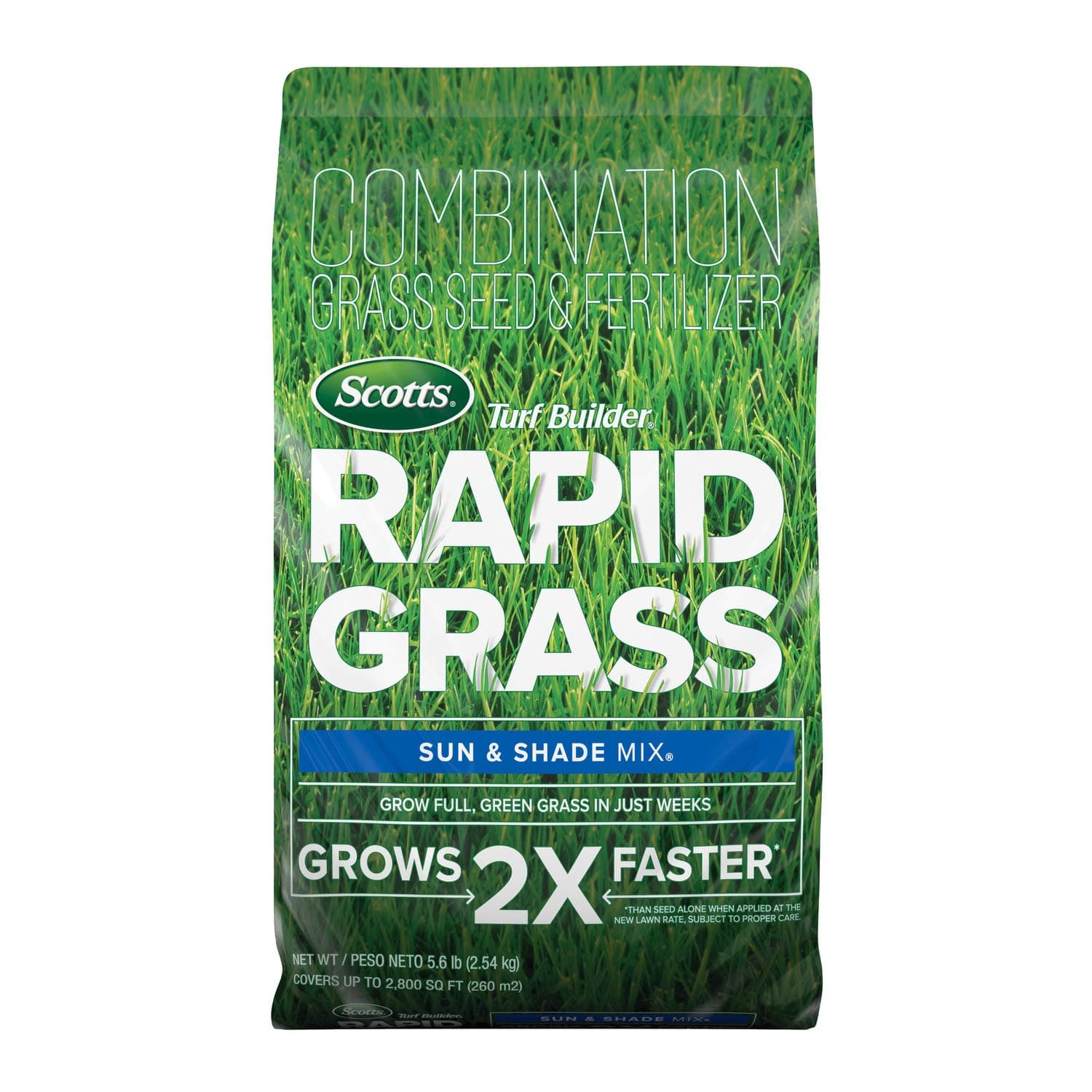 Scotts Turf Builder Rapid Grass Sun & Shade Mix: up to 2,800 sq. ft, Combination Seed & Fertilizer, Grows in Just Weeks, 5.6 lbs