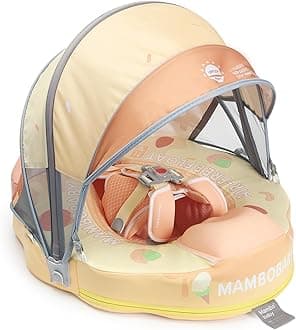 Mambobaby Float Add Tail Baby/Infant Swim Float with Canopy, Non-Inflatable Solid Upgrade Soft Waterproof Skin-Friendly Leather Material (Limited Edition Yellow)