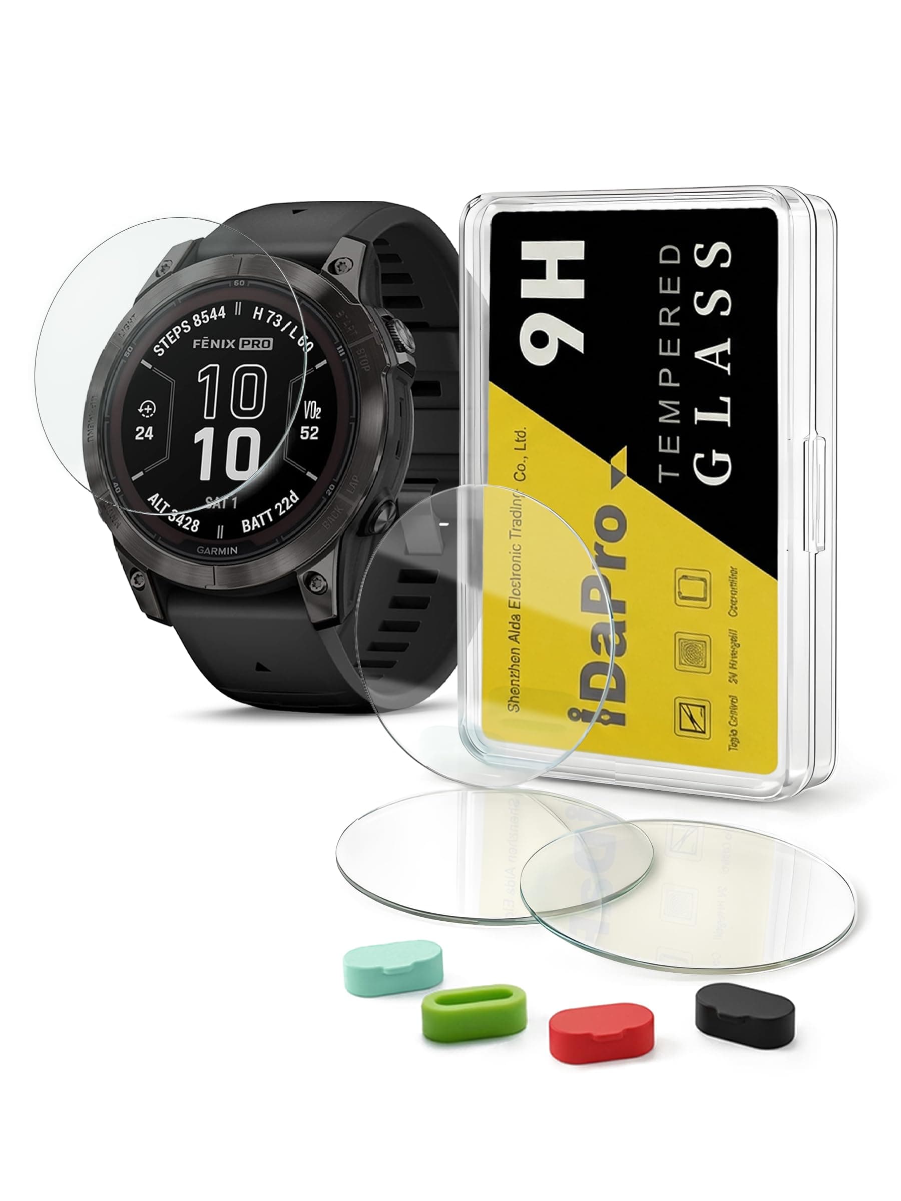 iDaPro Screen Protector for Garmin Fenix 7X/7X Pro (Solar/Sapphire Solar) Tempered Glass [4Pcs]+Silicone Anti-dust Plugs[4Pcs],9H,Anti-Scrach,Anti-Bubble,Easy Installation