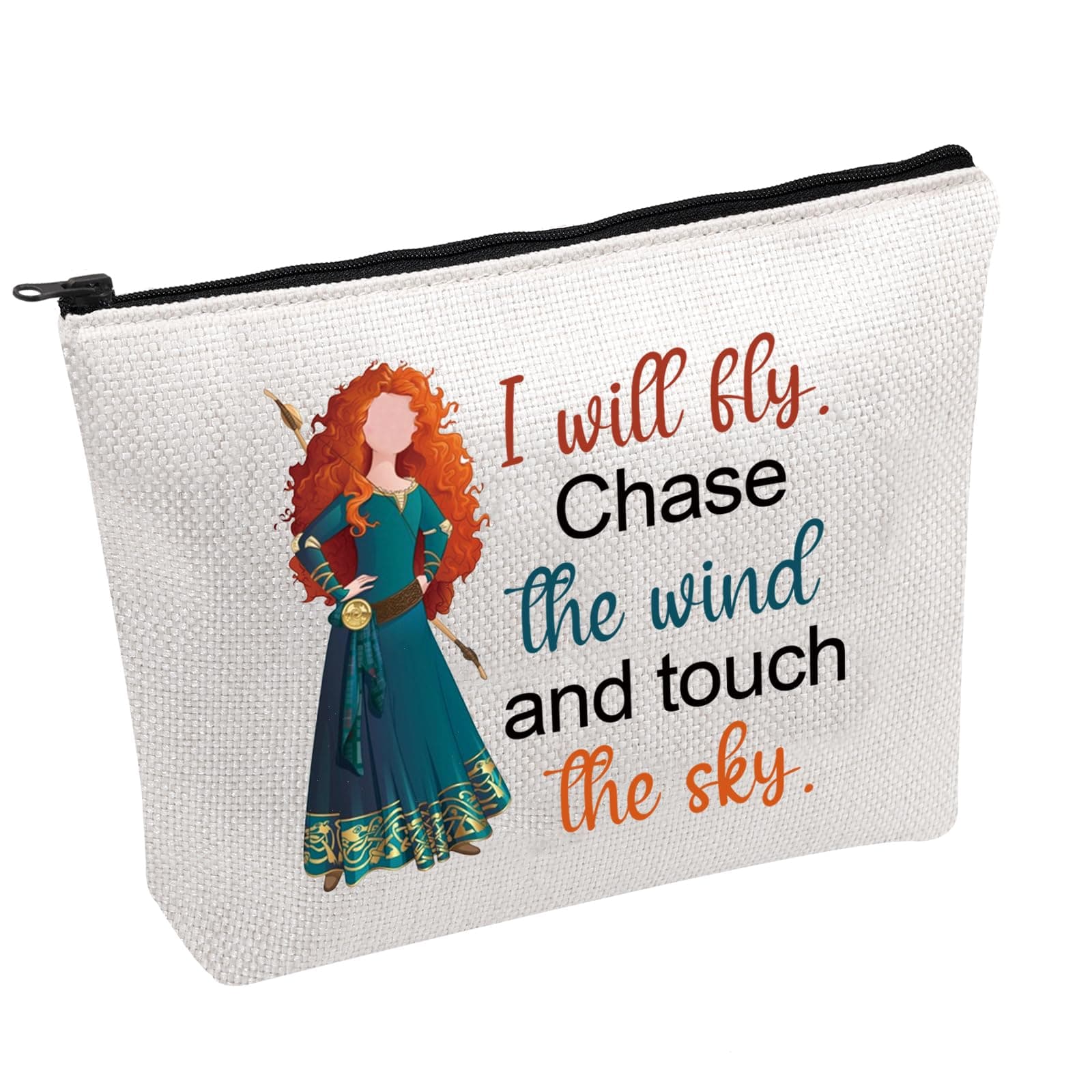 PWHAOO Merida Brave Makeup Bag I Will Fly Chase The Wind And Touch The Sky Cosmetic Bag Princess Merida Gift (I will fly B)