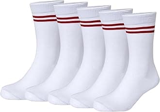 Bizala White Color with Red Stripes Design Calf Length School Cotton Socks for Boys & Girls (Pack of 5 Pairs)