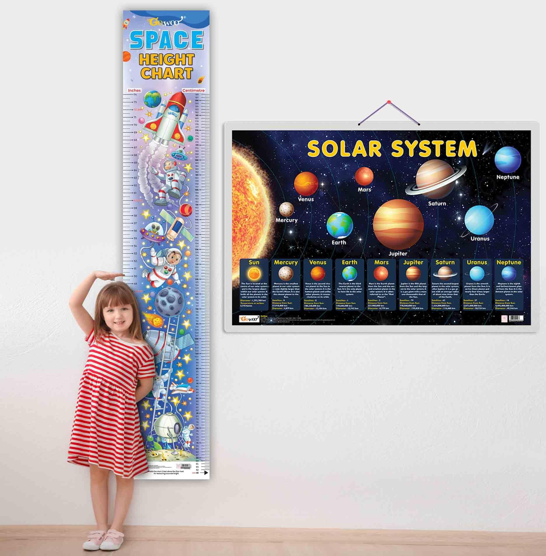 GO WOOSolar System and SPACE HEIGHT CHART | Set of 2 chart | Solar System and Space Height chart for students