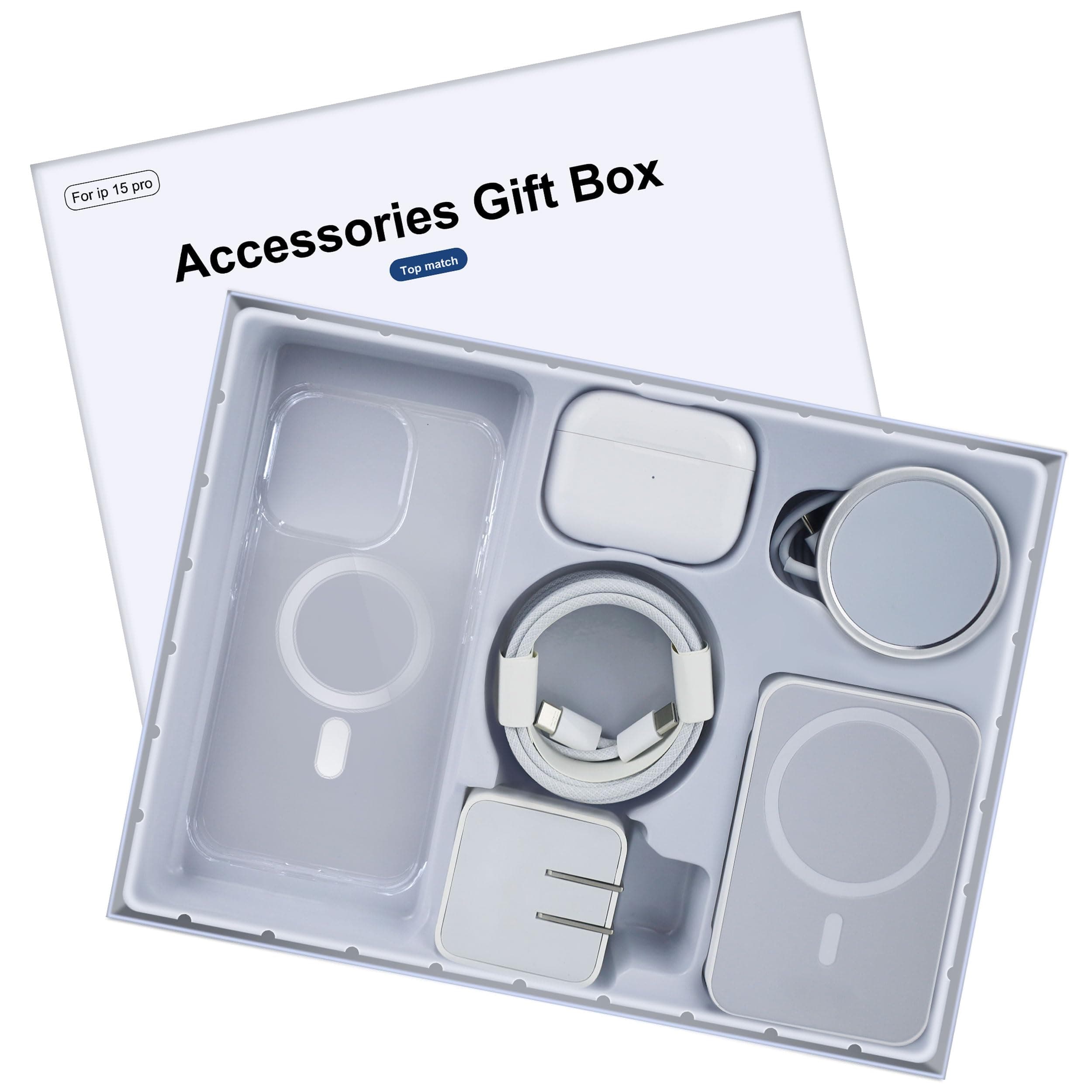 for iPhone 15 Pro 6.1 inch, Accessories Gift Box Set, Includes Earbuds Bluetooth Headphones, Compatible with MagSafe Wireless Charger Powerbank, for iPhone 15 Pro 6.1" Case Clear