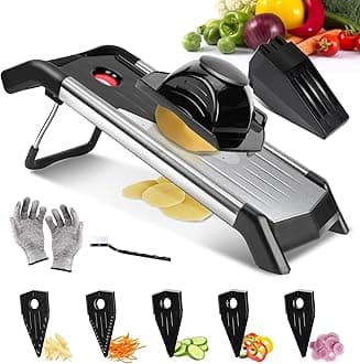 Masthome5-In-1 V-Blade Mandoline Slicer,Stainless Steel Kitchen Vegetable Slicer for Potato Onion Cheese Julienne Shredder,Adjustable Blade Food Chopper with Protection Gloves& Cleaning Brush