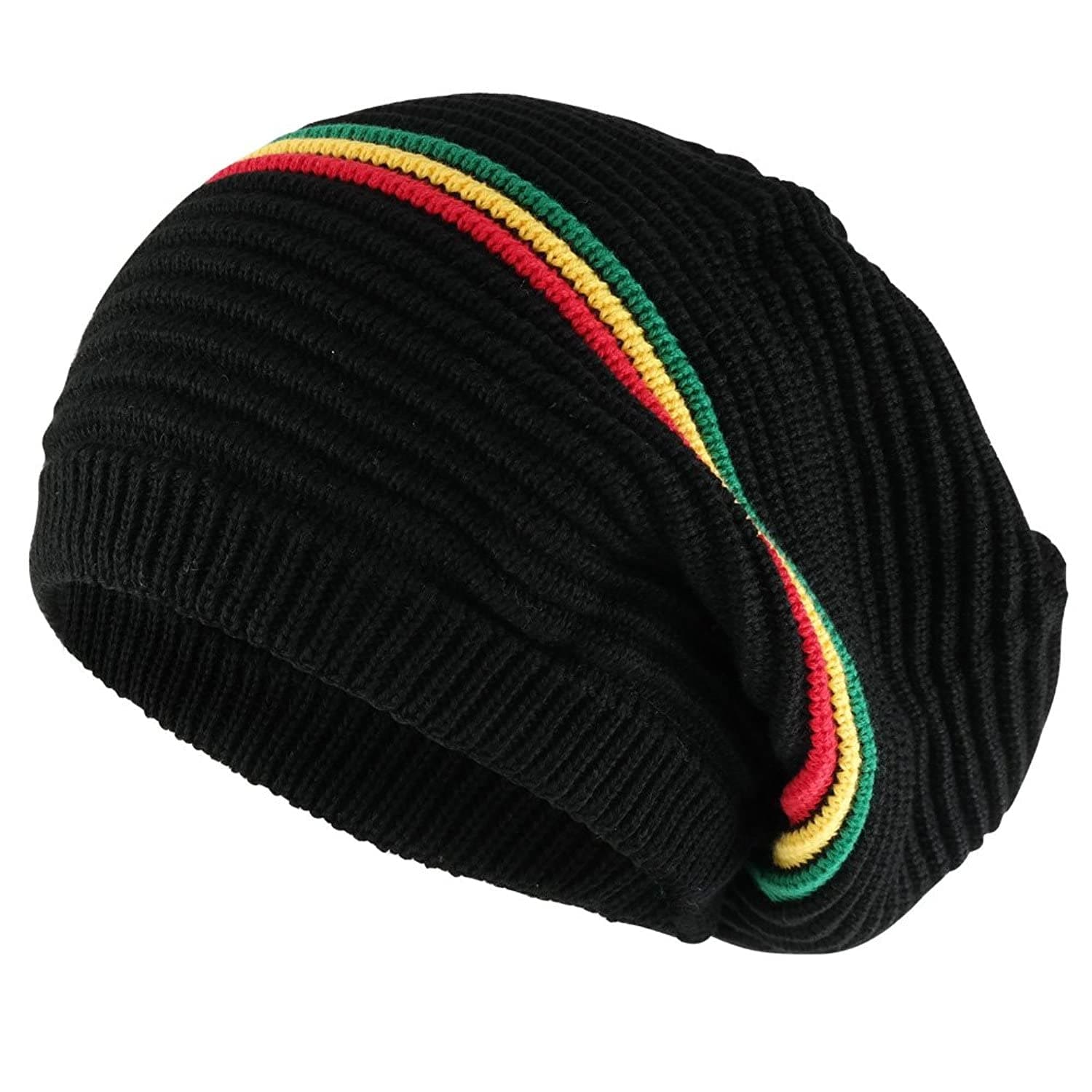 CRAZY LIZARDRibbed Rasta Hat for Dreadlocks.Bob Marley hat with Rasta Stripes. Dreadlock Accessories Mens Tams Beanie hat. Jamaican Style Hats. Rasta Hats for Men and Women.