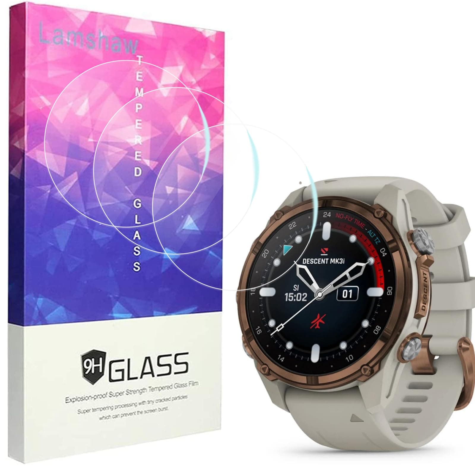 for Garmin Descent Mk3i/MK3 Smartwatch Screen Protector, [3 Pack] 9H Tempered Glass Screen Protector Film Compatible for with Garmin Descent Mk3i/Mk3 43mm/Descent Mk3i 51mm smartwatch
