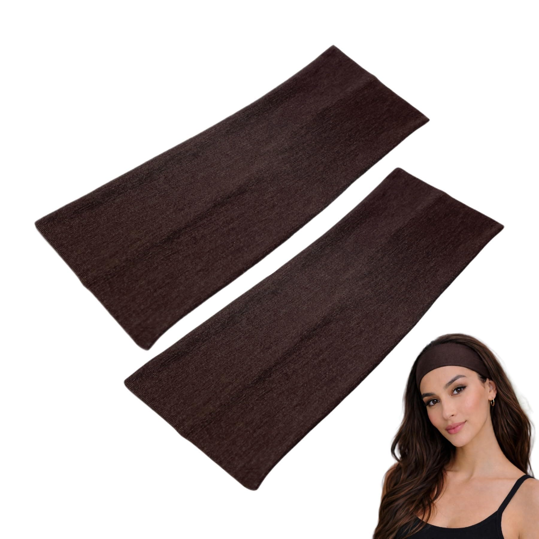 WESTEND CHOICE 9 cm Wide Headbands Soft head Hand Plain Stretchy Unisex Kylie headband Bandeaux Gym Yoga Hair Band (Dark brown)