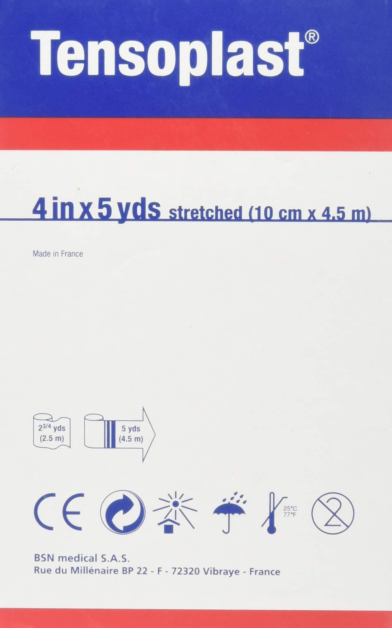 Tensoplast Elastic Athletic Tape, Provides Medium Support or Compression with High Adhesive Properties, Water Repellent and Air Permeable, Tan, 4" x 5 Yards, Roll