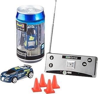 Revell Control 23561 Mini Remote Control Car Racing Car Blue, With 27 MHz Control, In a Can Container, Includes Traffic Cones, 8cm in length