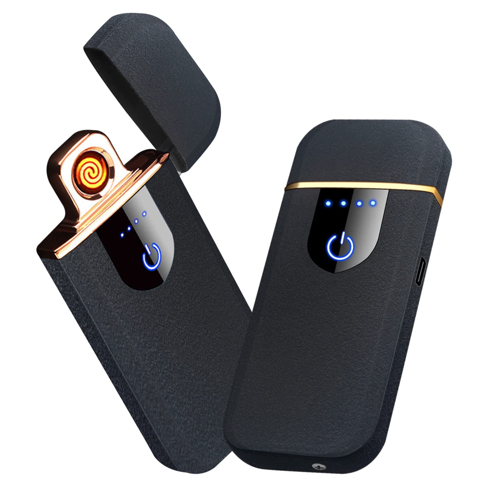 Electronic Lighter Smart USB Rechargeable, Mini Portable Design with Touch Dual-Sided Ignition - Windproof and flameless, Featuring Plasma Technology, Battery Indicator, and Lightweight Build(Black)