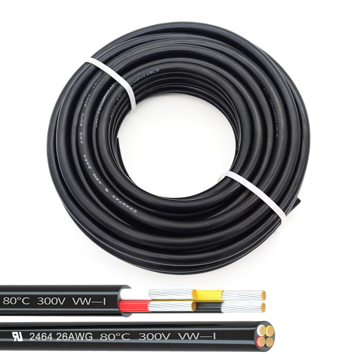 26AWG UL2464 Power Cable Stranded Electrical Wire Flexible LED Red & Black & Yellow & White 4 Conductors 25ft