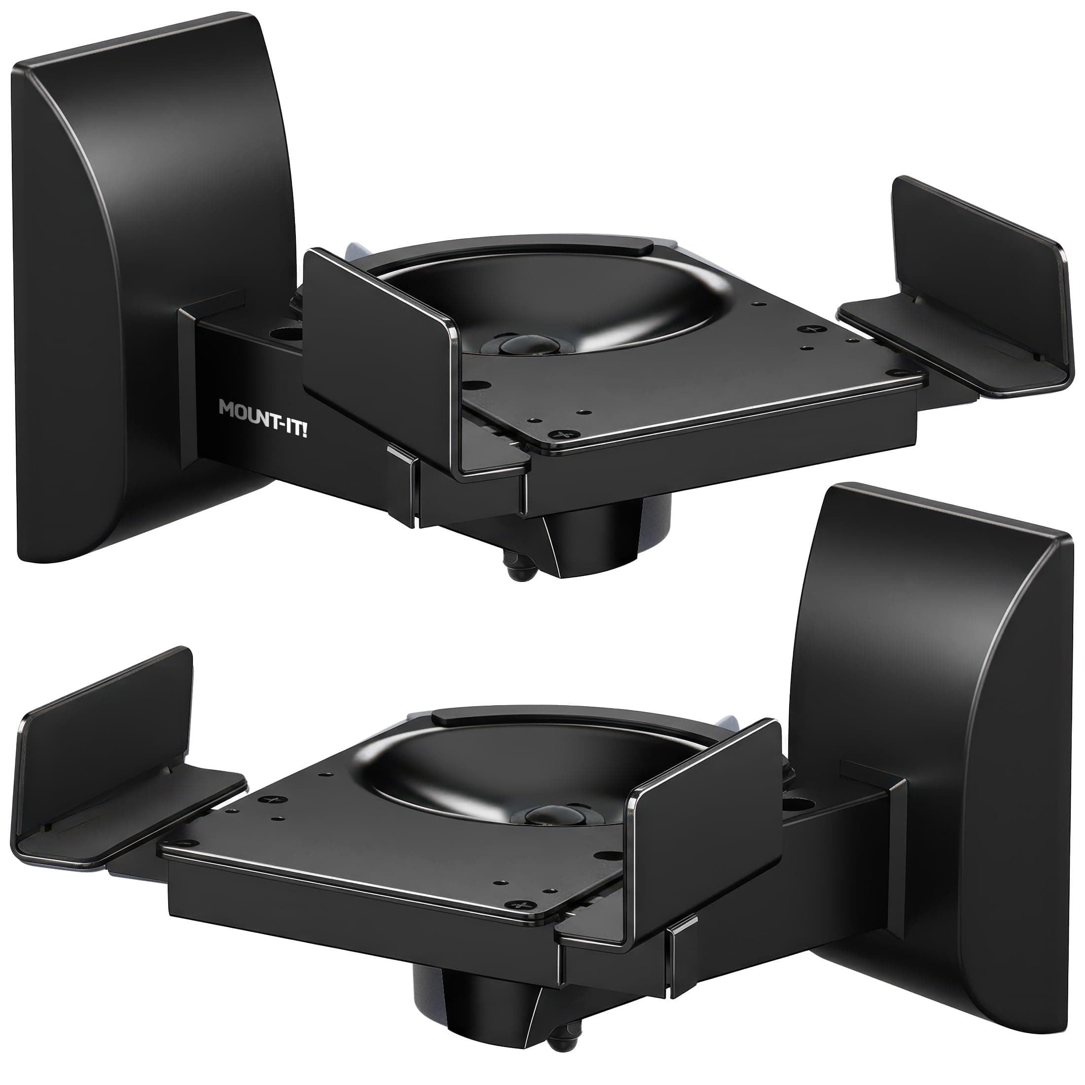 Bookshelf Speaker Wall Mount, Pair of Universal Side Clamping Speaker Shelf Wall Mounting Brackets for Large or Small Speakers, 2 Full Motion Mounts, 55 Lbs Capacity, Black (MI-SB37)