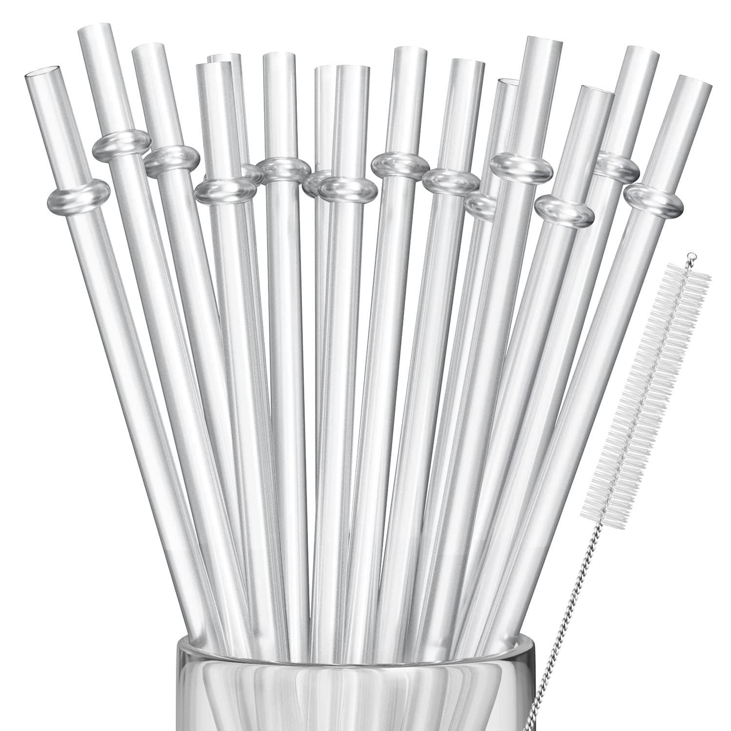 15 Pieces 11 Inch Clear Reusable Plastic Replacement Drinking Straws, Fit for 24 oz 32oz 40oz Mason Jars, Tumblers, Extra Long Unbreakable Drinking Straws with Cleaning Brush, BPA Free