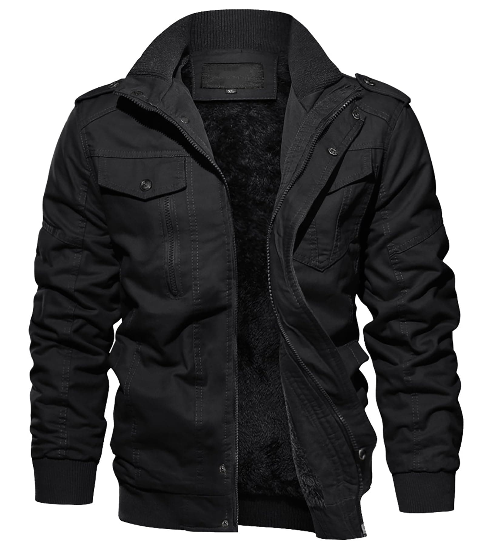 Men's Winter Jacket with Multi Pockets Zip Front Thick Thermal Fleece Lined Coat Work Cargo Jacket for Men