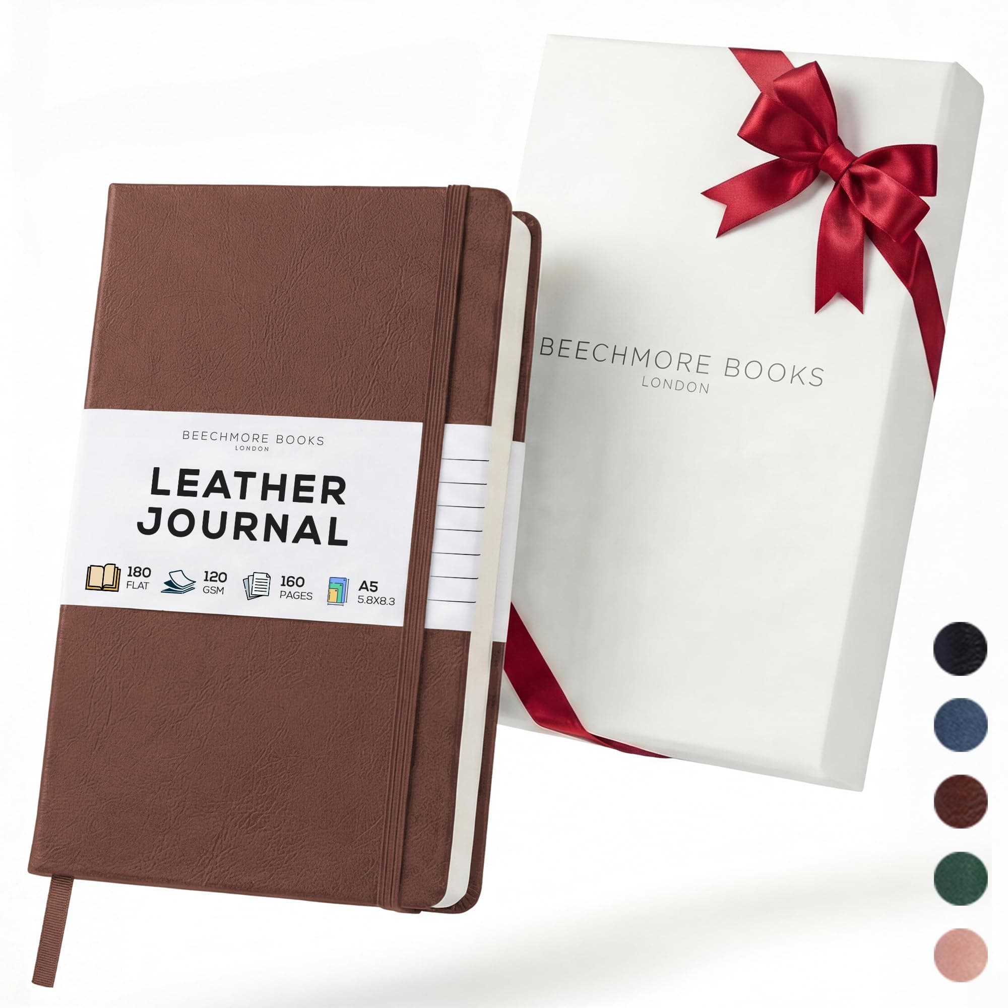 Beechmore Books Lined Journal Notebook, 5.8 x 8.3 inch, A5 160 Lined Pages, Hardcover Leather Journals for Women, Men, Writing and Notebooks for Work - 120 GSM Thick Paper, Gifts Box Included
