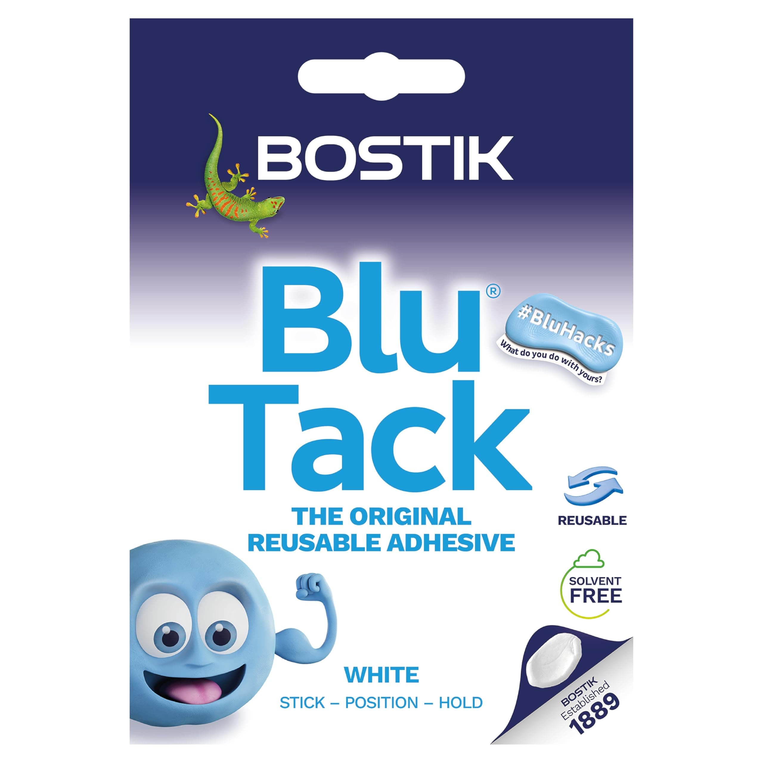 Blu Tack, Multipurpose Reusable Adhesive, Clean, Safe & Easy to Use,putty adhesive, Non-Toxic, Handy Size, Colour: White