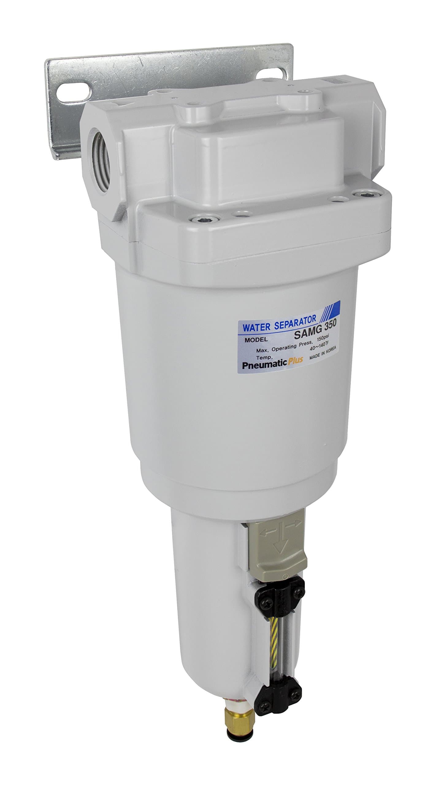 PneumaticPlus SAMG350-N04BD-MEP Air Drying Unit 1/2" NPT Water Separator, Metal Bowl Pipetype Sight Glass with N.C. internal Auto Drain, 52 SCFM, Bracket