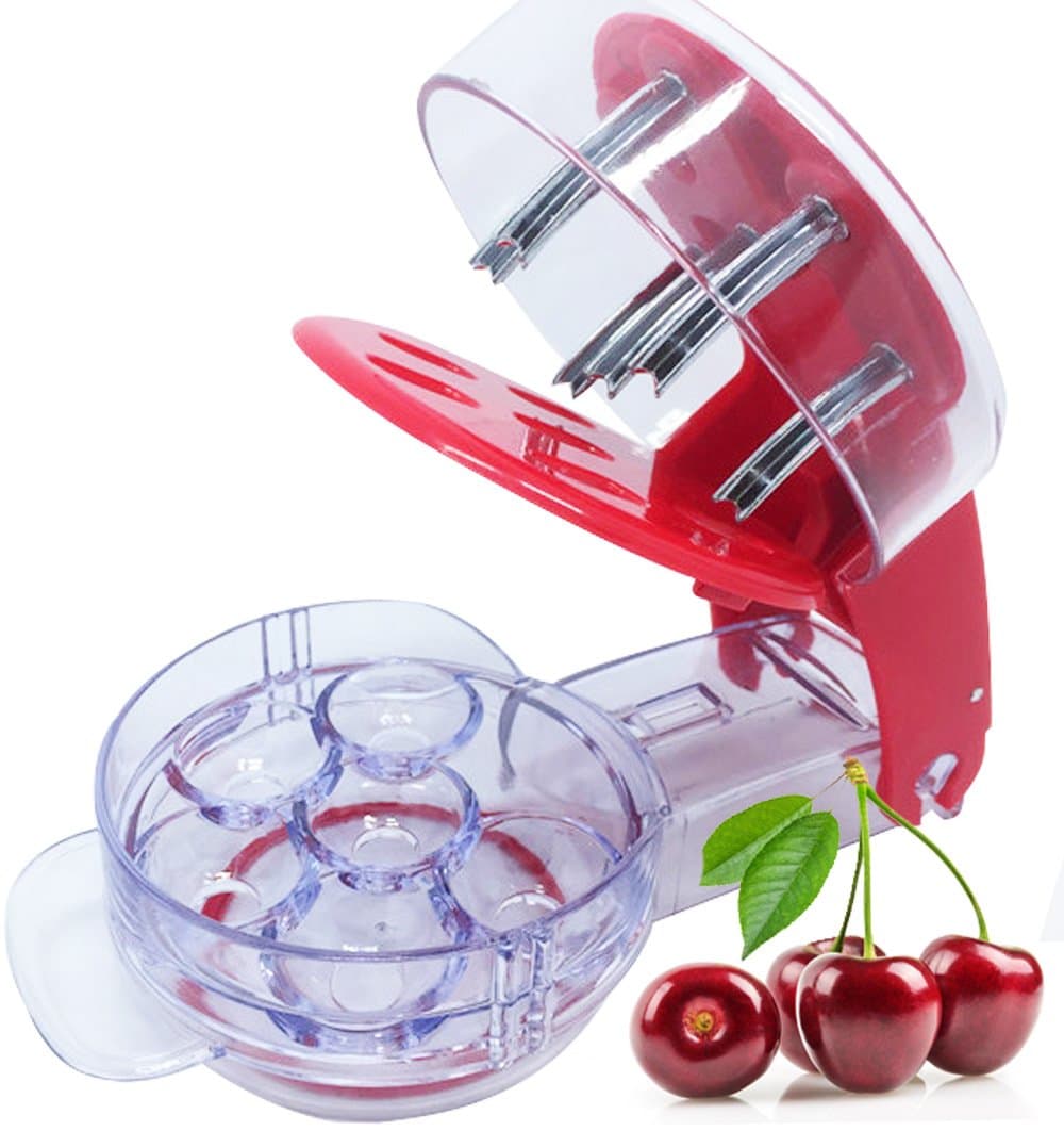 Cherry Pitter and Olive Pitter Tool - 6 Cherries, Red
