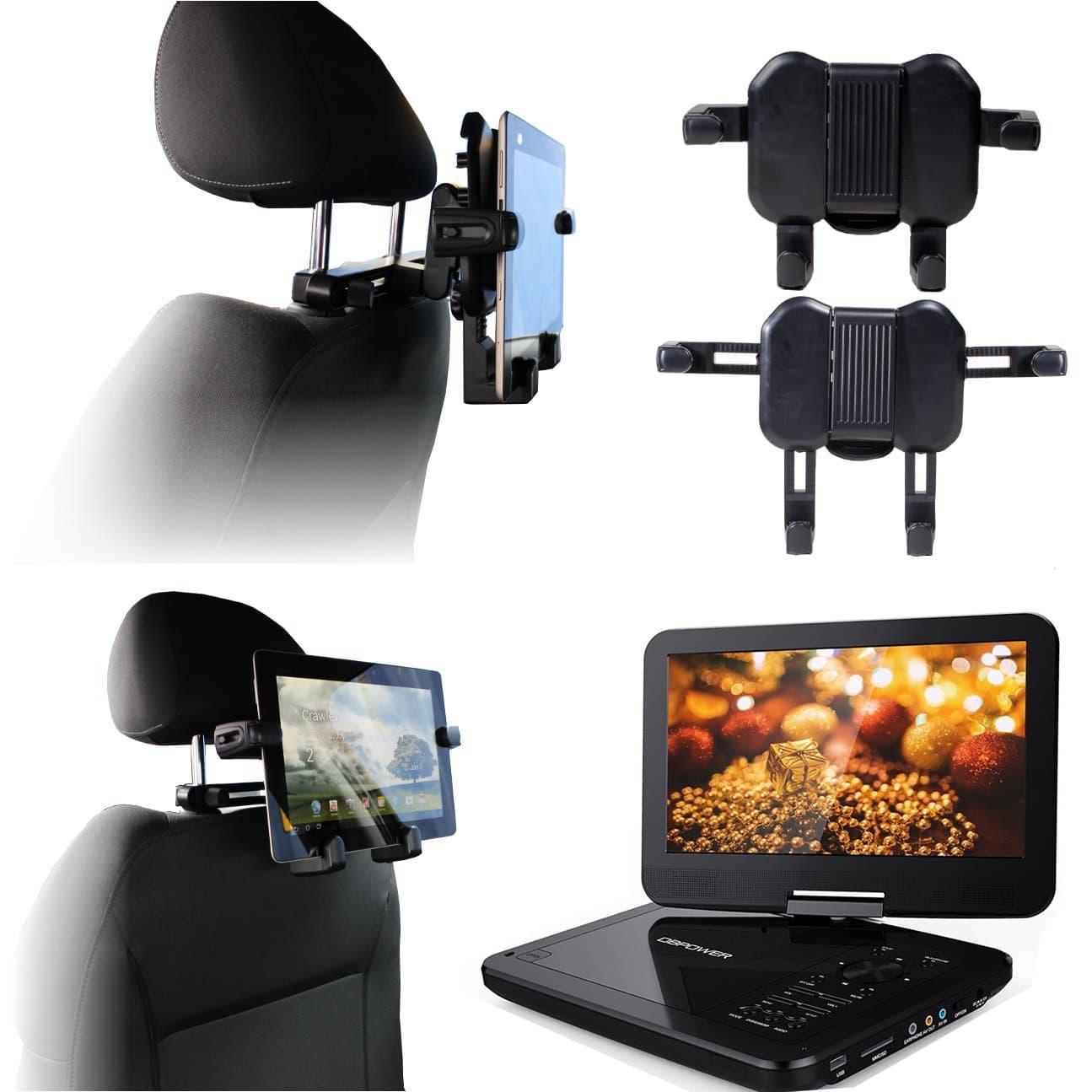 Navitech twin pack In Car Portable DVD Player Head Rest/Headrest Mount/Holder Compatible With The Koramzi 10"