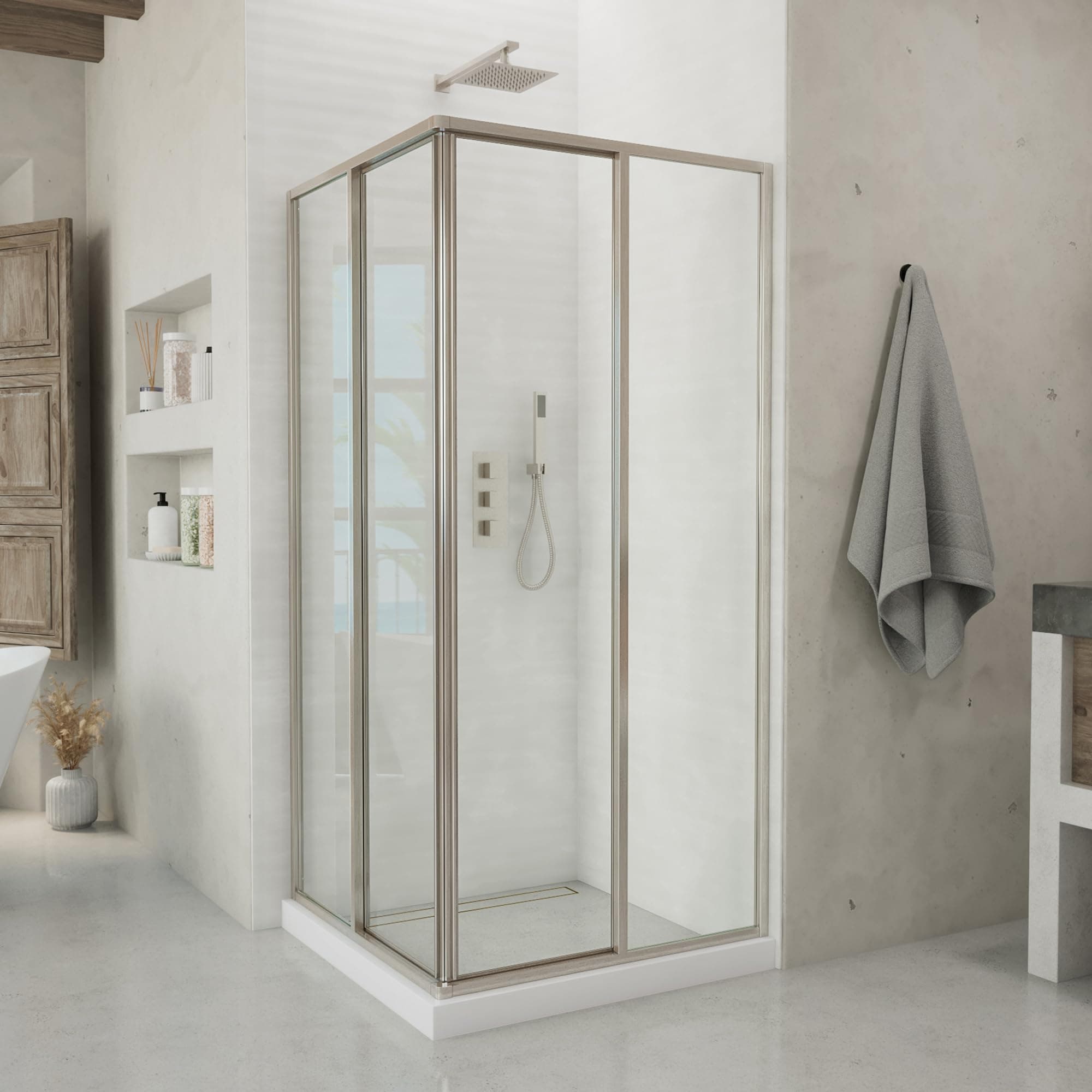 Cornerview 34 1/2 in. D x 34 1/2 in. W x 72 in. H Framed Sliding Shower Enclosure in Chrome, SHEN-8134340-01