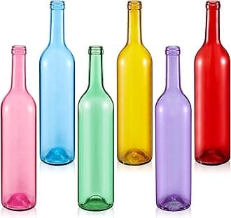 6 Pcs Decorative Colored 750ml Glass Wine Bottles for Trees Christmas Message Bottles Halloween Fall Decor Empty Wine Glass for Garden Outside Home Room Christmas Thanksgiving Decor (Cute Color)