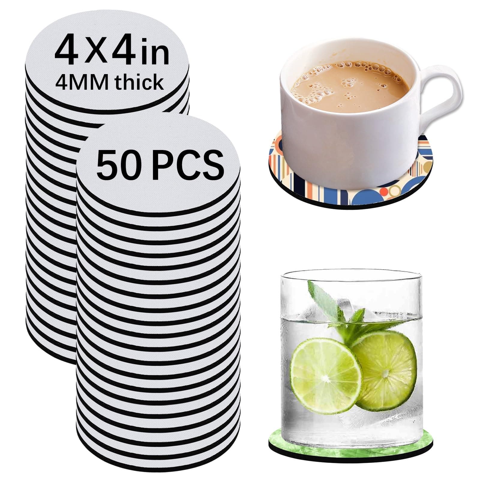 OKBA Sublimation Blank Cup Coasters Bulk (Round Coasters * 50PCS)