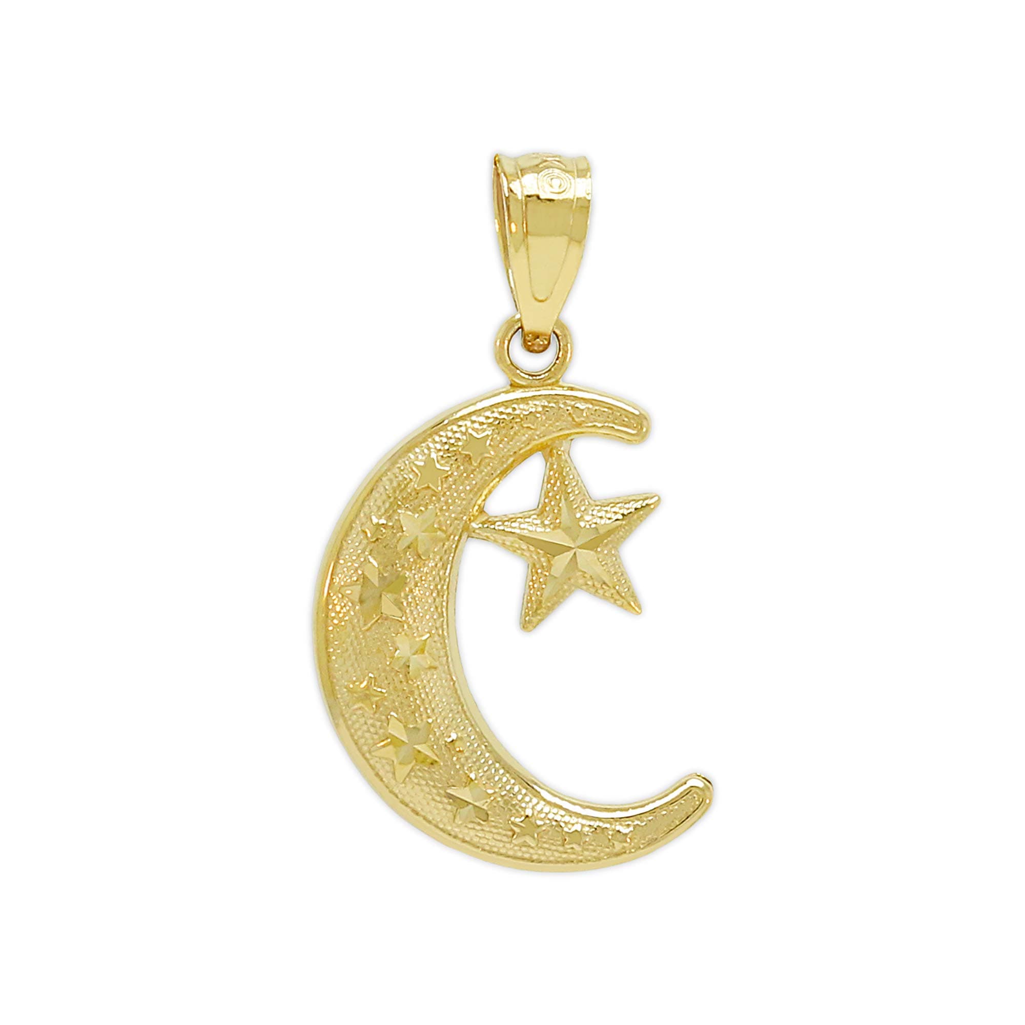 Gold Moon and Star Charm - 10 Karat Solid Gold - Moon Pendant - Celestial Jewelry