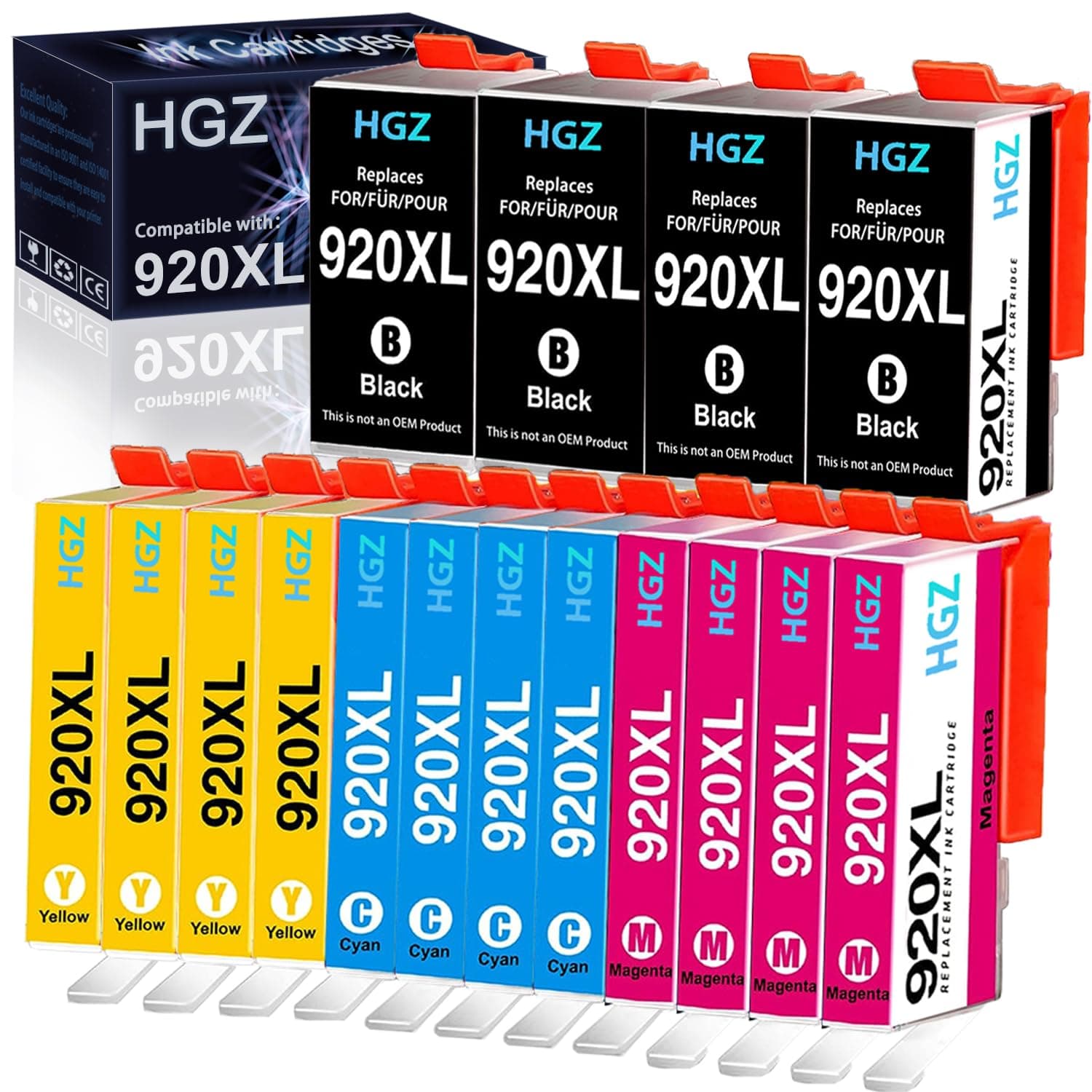 16 Pack 920XL Compatible Ink Cartridges Replacement for HP 920 XL Used in Officejet 6500 6000 7000 7500A 6500A Printer (4 Black, 4 Cyan, 4 Magenta, 4 Yellow)