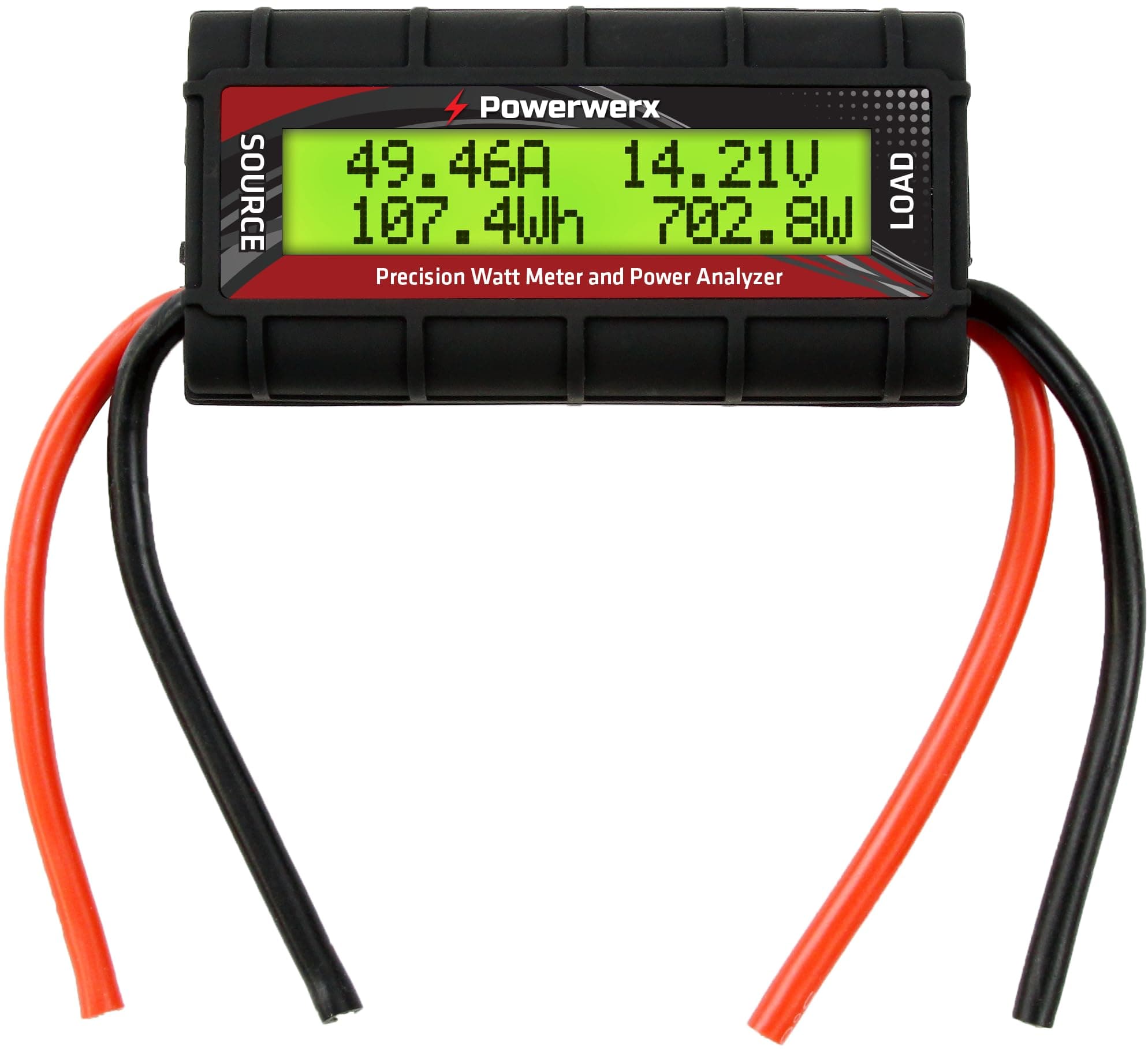 Powerwerx Watt Meter-Bare, DC Inline Power Analyzer, 45A Continuous, 12 Gauge with Bare Wire Ends