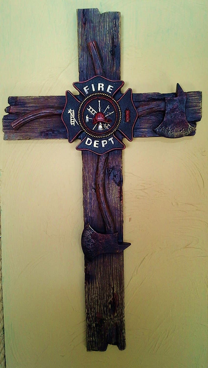 Firefighters Christian Fire Hat Hydrant Maltese Fire Dept VFD Large Wall Cross