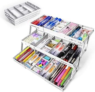 3 Tier Expandable Drawer Organizer - Multi Level Folding Smart Organizer for Makeup, Jewelry, Desk, Office (1 Row 3 Tier-White)