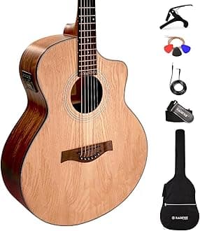 Electric Acoustic Guitar A06EQN (Ash Wood) - Semi Acoustic Guitar with Pickup, Inbuilt Tuner, Capo, Strings, Picks, Strap, Cable and Padded bag - Electro Guitars for Beginners & Professionals