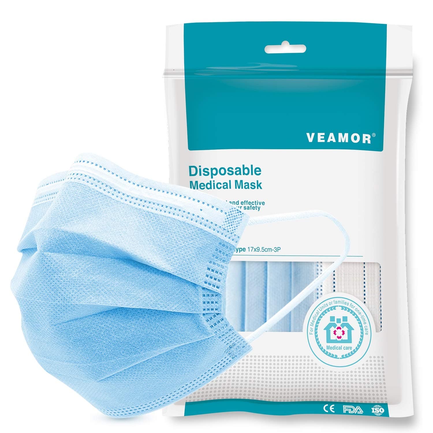 VSYS 50Pcs Disposable Face Mask 3 Ply with Elastic Earloop