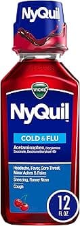 NyQuil Cherry Cold and Flu Relief Liquid Medicine, Nighttime Relief for Headache, Fever, Sore Throat, Minor Aches and Pains, Sneezing, Runny Nose, and Cough, Cherry Flavored, 12 FL OZ