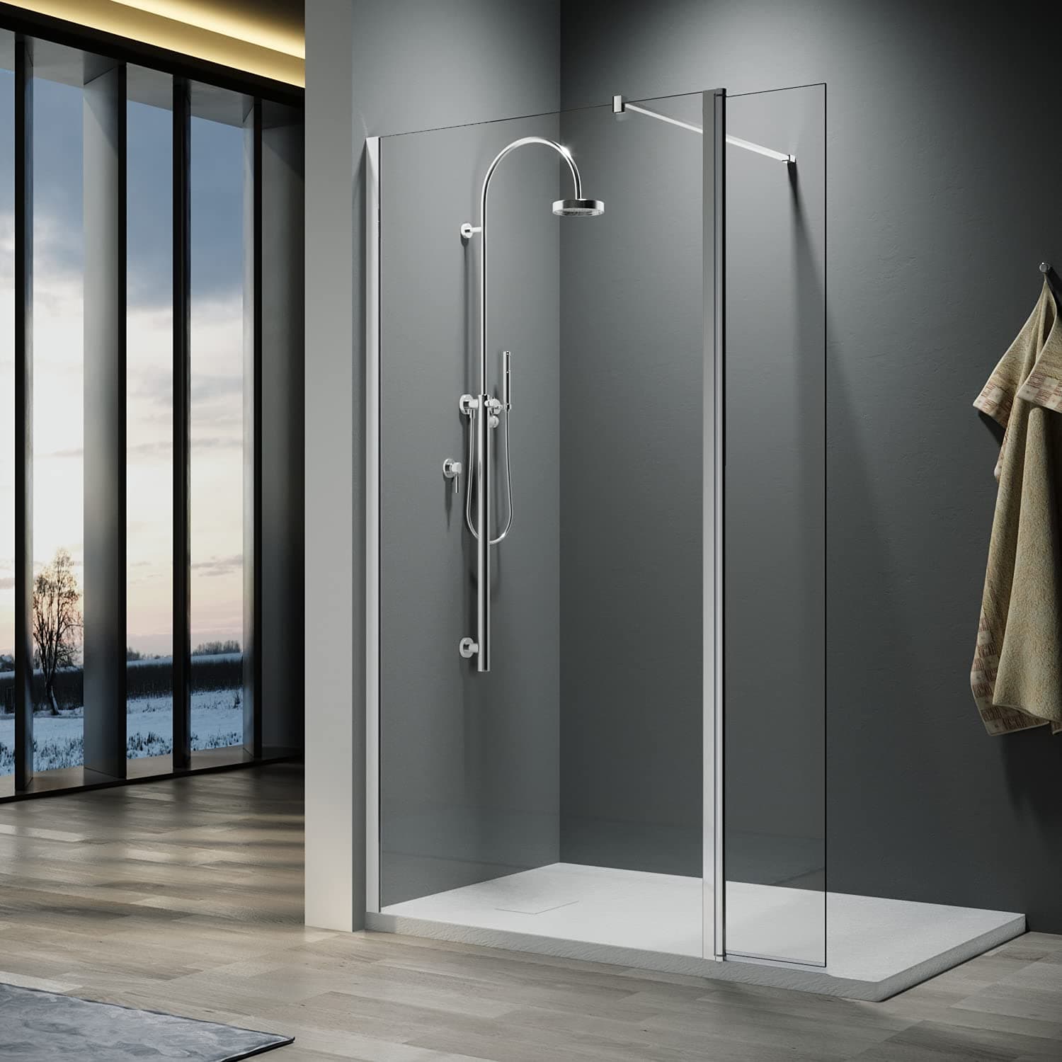 ELEGANT 1000mm Frameless Wet Room Shower Screen Panel 8mm Easy Clean Glass Walk in Shower Enclosure with 300mm Return Panel and Support Bar
