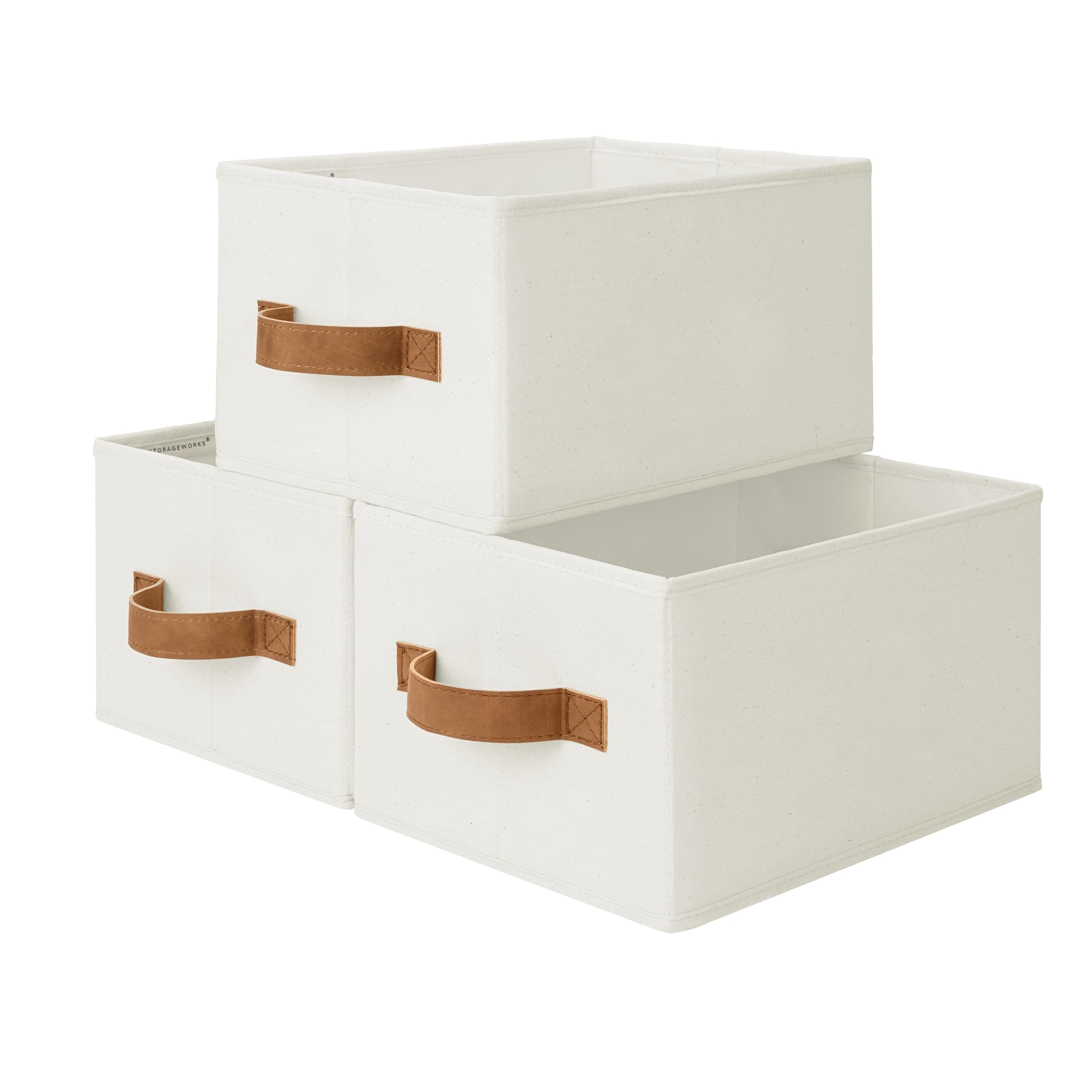 StorageWorks Closet Organizer Storage Baskets, Storage Bins for Shelves, Fabric Organization and Storage, Foldable Closet Organizer for Clothes, Ivory White, 3-Pack, Small