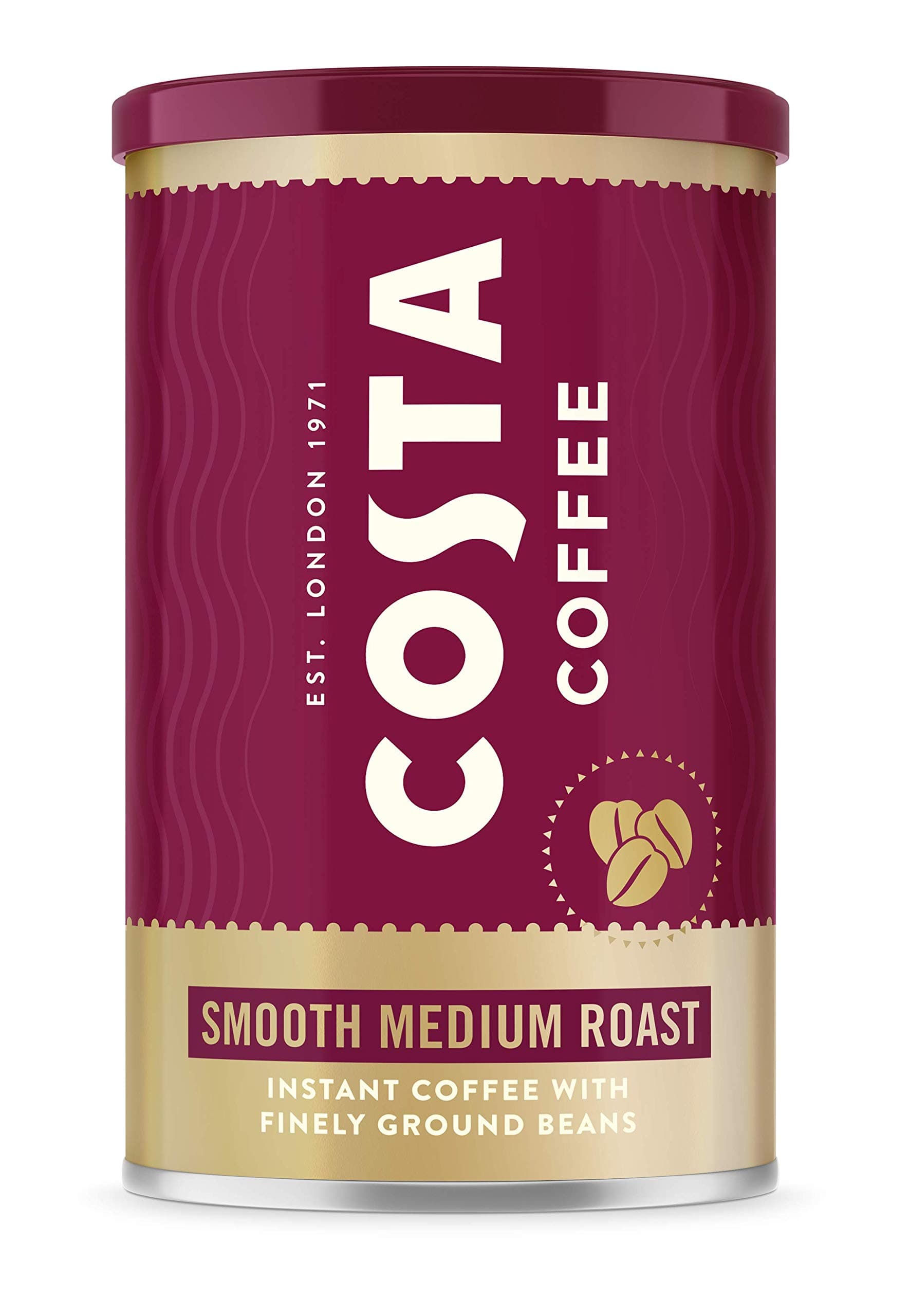 Costa Coffee Smooth Medium Roast Instant Coffee with Finely Ground Beans Tin 100gr, Medium Roast Brown Coffee