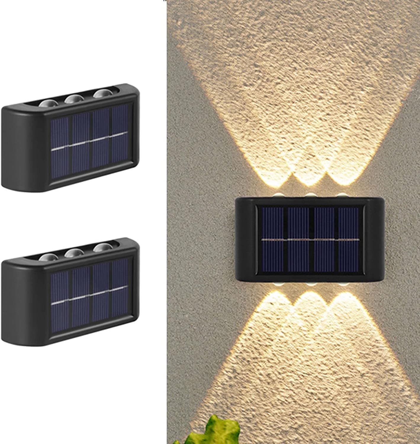 ASLIDECOR 6 Led Solar Up Down Wall Lights, 2 Pack Warm White Illuminate Outdoor Wall Lamps for House,Small Exterior Light Fixture Waterproof Nordic Style Lighting Decor for Home Garden Porch