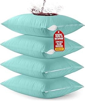 Utopia Bedding 4 Pack Waterproof Pillow Protectors with Zipper Queen Size (Spa Blue), Bed Bug and Dust Mite Proof Pillow case Covers, Moisture Wicking Pillow Encasements 20 x 28 Inches