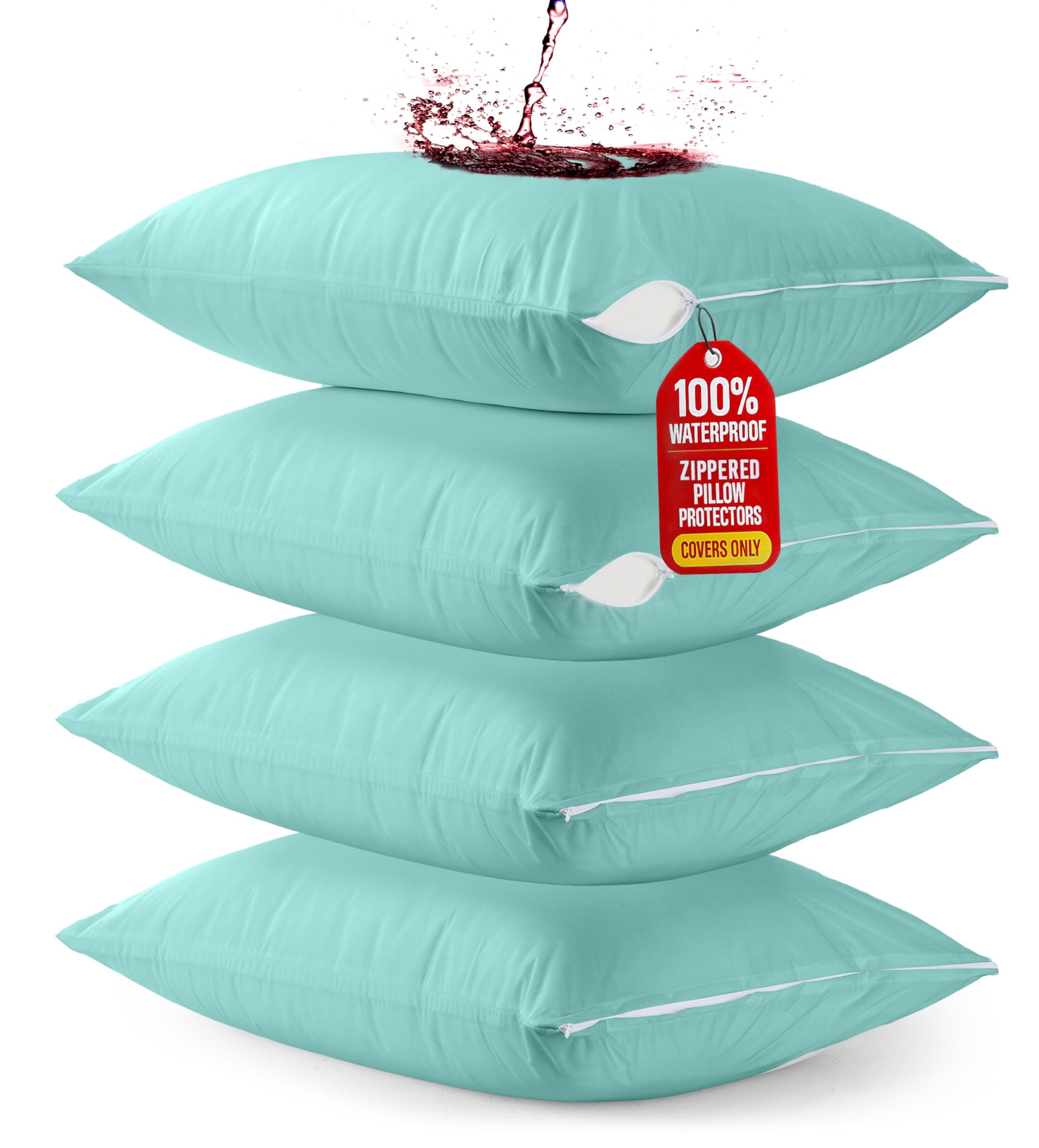 Utopia Bedding 4 Pack Waterproof Pillow Protectors with Zipper King Size (Spa Blue), Bed Bug and Dust Mite Proof Pillow case Covers, Moisture Wicking Pillow Encasements 20 x 38 Inches