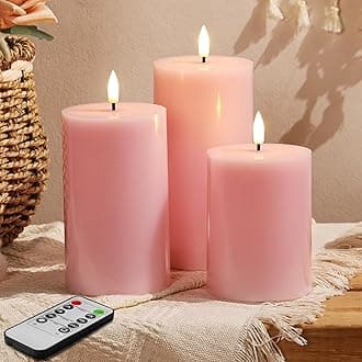 Eywamage Pink Flameless LED Pillar Candles with Remote, Flickering Battery Wax Candles Set of 3 Φ 3" H 4" 5" 6"