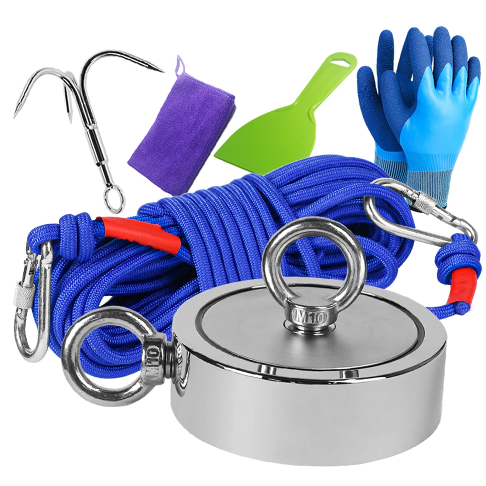 Heavy Duty Magnets for Treasure Hunters 2600lb Pull Force Double Sided Neodymium Fishing Magnet kit with Rope and Carabiner, Perfect for Retrieving in River and Magnetic Fishing